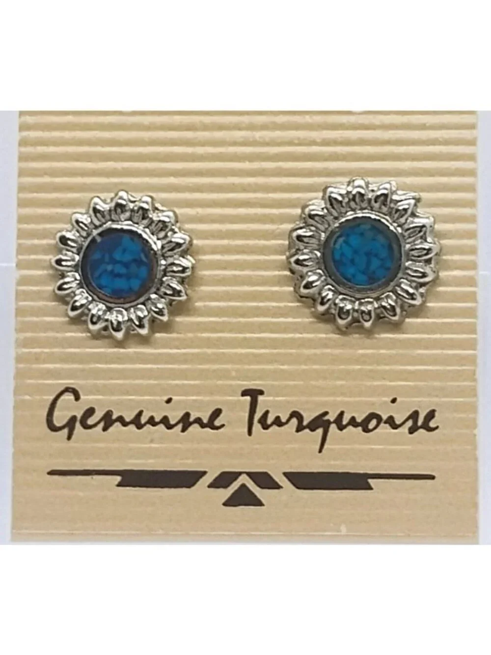 Vtg NOS New on Card Made in USA Genuine Turquoise Earrings Silver Tone